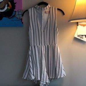 Rumor Boutique White and Black Stripped Romper